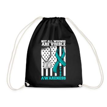 PTSD awareness that you are not alone - Drawstring Bag - black - Front