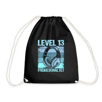 Gamer Zocker Level 13 Geburtstag Headset Design - Turnbeutel - Schwarz - Vorne