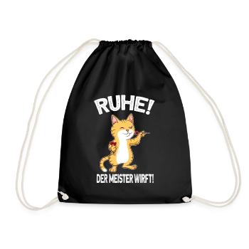 Der Meister Wirft - Katze Darts Dartspieler - Turnbeutel - Schwarz - Vorne