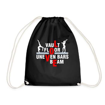 Love gymnastics, safe, beam - Drawstring Bag - black - Front