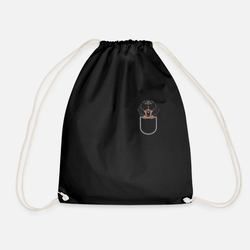 Dachshund in the chest pocket - Drawstring Bag - black