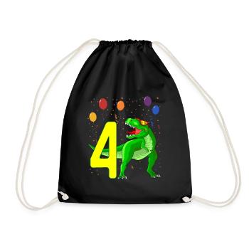 4th birthday dinosaur 4 years old - Drawstring Bag - black - Front