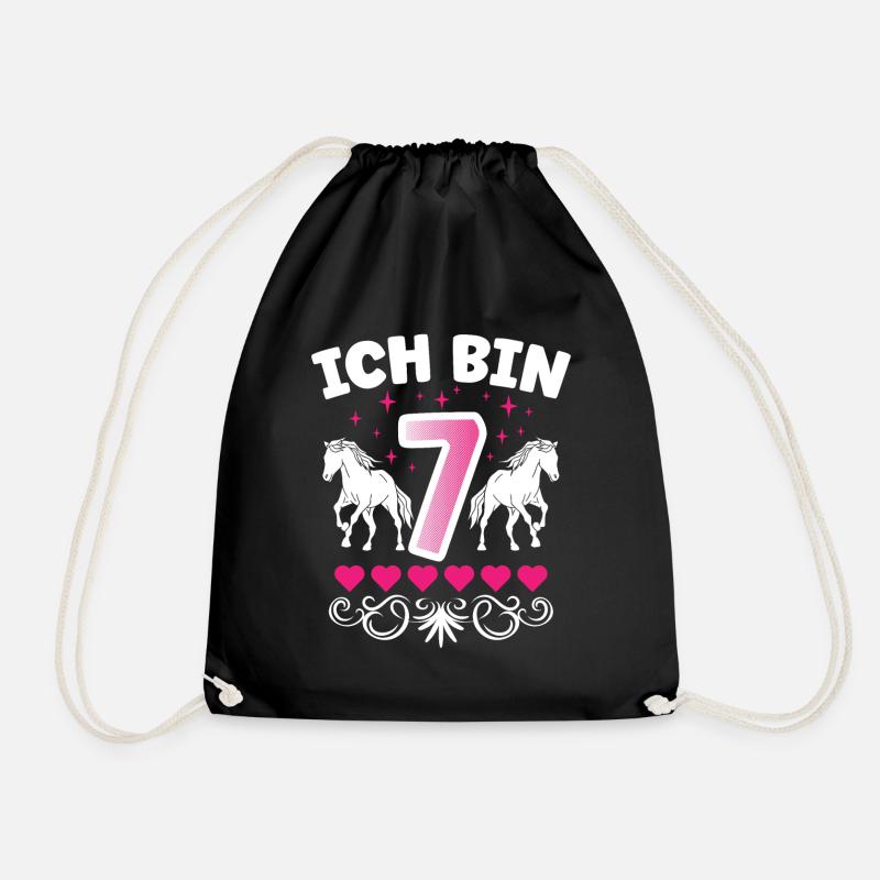 7. Geburtstag pferd Mädchen 7 Jahre alt - Turnbeutel - Schwarz