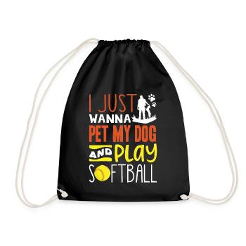 Just pet my dog and play softball - Drawstring Bag - black - Front