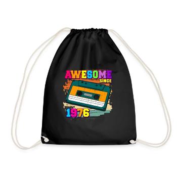 awesome since 1976 cassette 70s 46th birthday - Drawstring Bag - black - Front