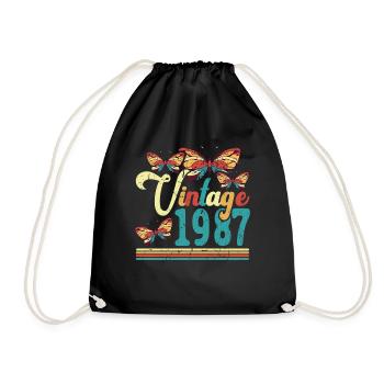 vintage 1987 butterfly 35th birthday - Drawstring Bag - black - Front