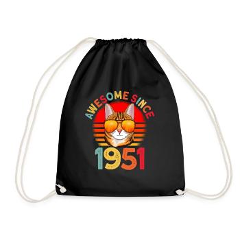 Awesome since 1951 Cat 71st Birthday Gift - Drawstring Bag - black - Front