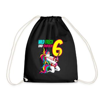 Wild Frech Endlich 6 - 6. Geburtstag Geschenk - Turnbeutel - Schwarz - Vorne