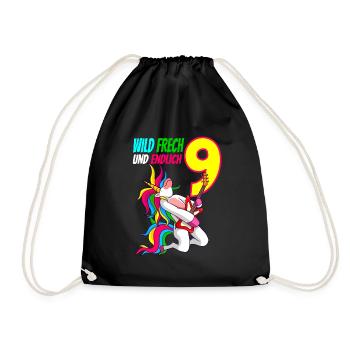 Wild Frech Endlich 9 - 9. Geburtstag Geschenk - Turnbeutel - Schwarz - Vorne