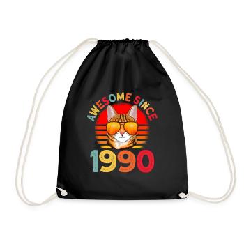 Awesome since 1990 Cat 32nd Birthday Gift - Drawstring Bag - black - Front