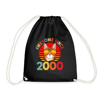 Awesome since 2000 Katze 20. Geburtstag Geschenk - Turnbeutel - Schwarz - Vorne
