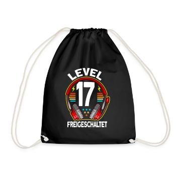 Level 17 Freigeschaltet 17. Geburtstag Gamer - Turnbeutel - Schwarz - Vorne