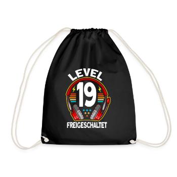Level 19 Freigeschaltet 19. Geburtstag Gamer - Turnbeutel - Schwarz - Vorne