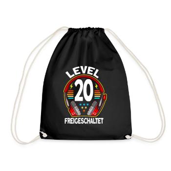 Level 20 Freigeschaltet 20. Geburtstag Gamer - Turnbeutel - Schwarz - Vorne