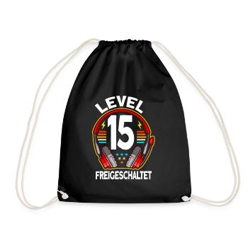 Level 15 Freigeschaltet 15. Geburtstag Gamer - Turnbeutel - Schwarz - Vorne