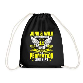 14 Jahre Jung & Wild 14. Geburtstag Geschenk - Turnbeutel - Schwarz - Vorne