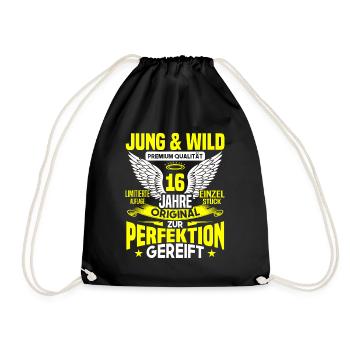 16 Jahre Jung & Wild 16. Geburtstag Geschenk - Turnbeutel - Schwarz - Vorne