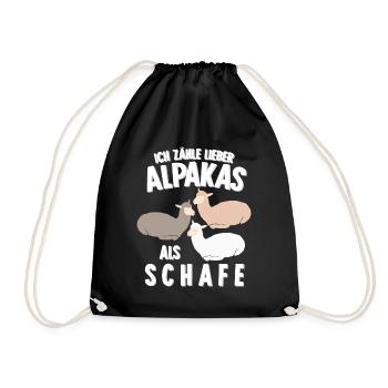 Alpaka Schlafshirt Bett Alpakas - Turnbeutel - Schwarz - Vorne