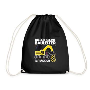 Bauleiter Bagger Geschenk 6. Geburtstag - Turnbeutel - Schwarz - Vorne