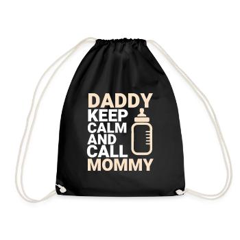 keep calm papa mama baby - Drawstring Bag - black - Front
