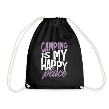 camping happy place - Drawstring Bag - black - Front