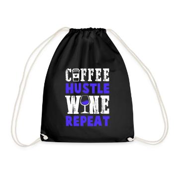 coffee wine repeat - Drawstring Bag - black - Front