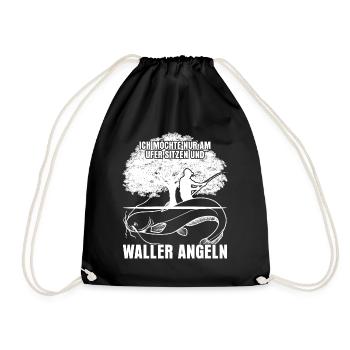 Waller Angler Fischer Fisch Angeln - Turnbeutel - Schwarz - Vorne