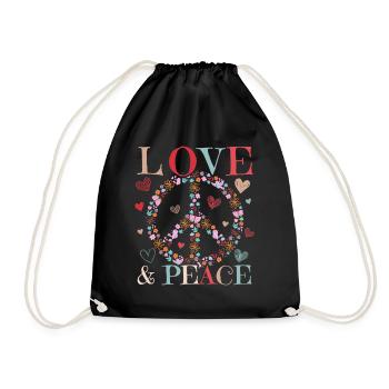 Peace and Love, Hippie Style - Drawstring Bag - black - Front