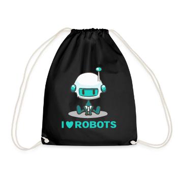 I Love Robots Cute Robot - Drawstring Bag - black - Front