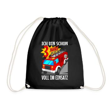 3 jahre Feuerwehrmann Feuerwehrauto 3. Geburtstag - Turnbeutel - Schwarz - Vorne
