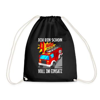 4 jahre Feuerwehrmann Feuerwehrauto 4. Geburtstag - Turnbeutel - Schwarz - Vorne