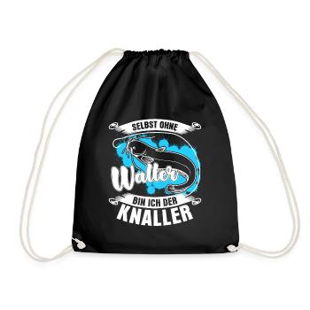 Waller Fischer Angler Fisch Angeln - Turnbeutel - Schwarz - Vorne