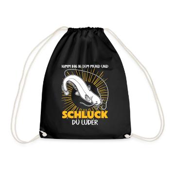 Waller Angler Fisch Angeln Angelsport - Turnbeutel - Schwarz - Vorne