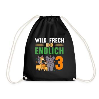 Wild Frech und Endlich 3 Jahre, 3. Geburtstag - Turnbeutel - Schwarz - Vorne