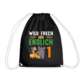 Wild Frech und Endlich 1 Jahr, 1. Geburtstag - Turnbeutel - Schwarz - Vorne