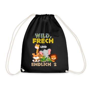 Wild Frech und Endlich 2 Jahre, 2. Geburtstag - Turnbeutel - Schwarz - Vorne