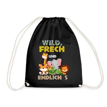 Wild Frech und Endlich 5 Jahre, 5. Geburtstag - Turnbeutel - Schwarz - Vorne
