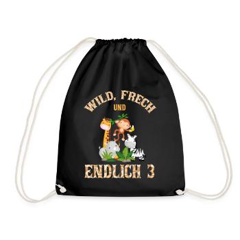 Wild Frech und Endlich 3 Jahre, 3. Geburtstag - Turnbeutel - Schwarz - Vorne