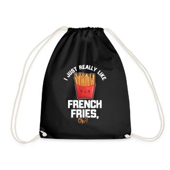 Pommes Frites Fast Food Pommes Frites - Turnbeutel - Schwarz - Vorne