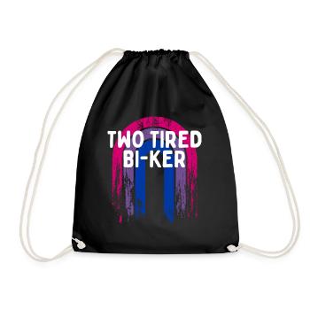 Two Tired Bi-ker Bisexual LGBTQ Bi Pride LGBT Pun - Drawstring Bag - black - Front