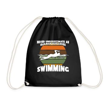 Swimmer Old Man Swimming Coach - Drawstring Bag - black - Front