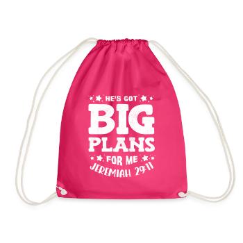 He has big plans for me, Jeremiah 29:11 Psalm - Drawstring Bag - fuchsia - Front