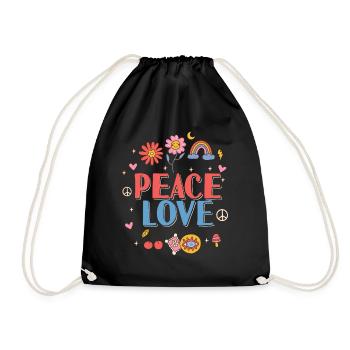 Peace Love Hippie - Drawstring Bag - black - Front