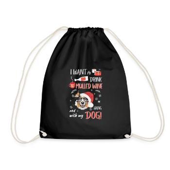 Australian Shepherd Mulled Wine Christmas - Drawstring Bag - black - Front