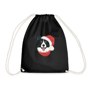 Border Collie Merry Christmas - Drawstring Bag - black - Front