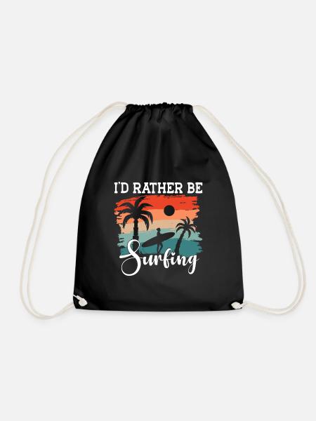 Surf Sports Surfboard Ocean Sunshine Surfer - Drawstring Bag - black
