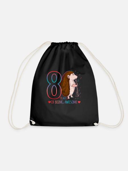 Hedgehog plays flute - Hedgehog 8th birthday - Drawstring Bag - black