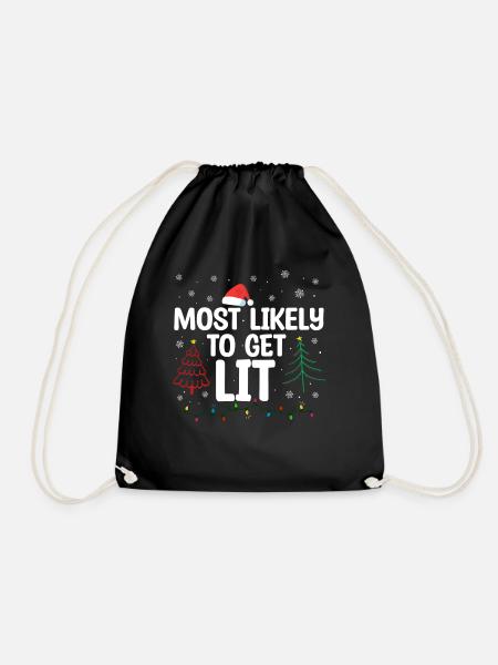 Christmas Quote, Funny Christmas Quote - Drawstring Bag - black
