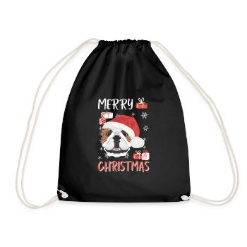 English Bulldog Merry Christmas - Drawstring Bag - black - Front