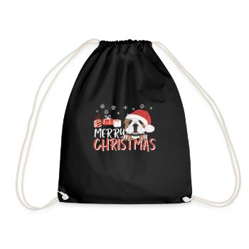 English Bulldog Merry Christmas - Drawstring Bag - black - Front